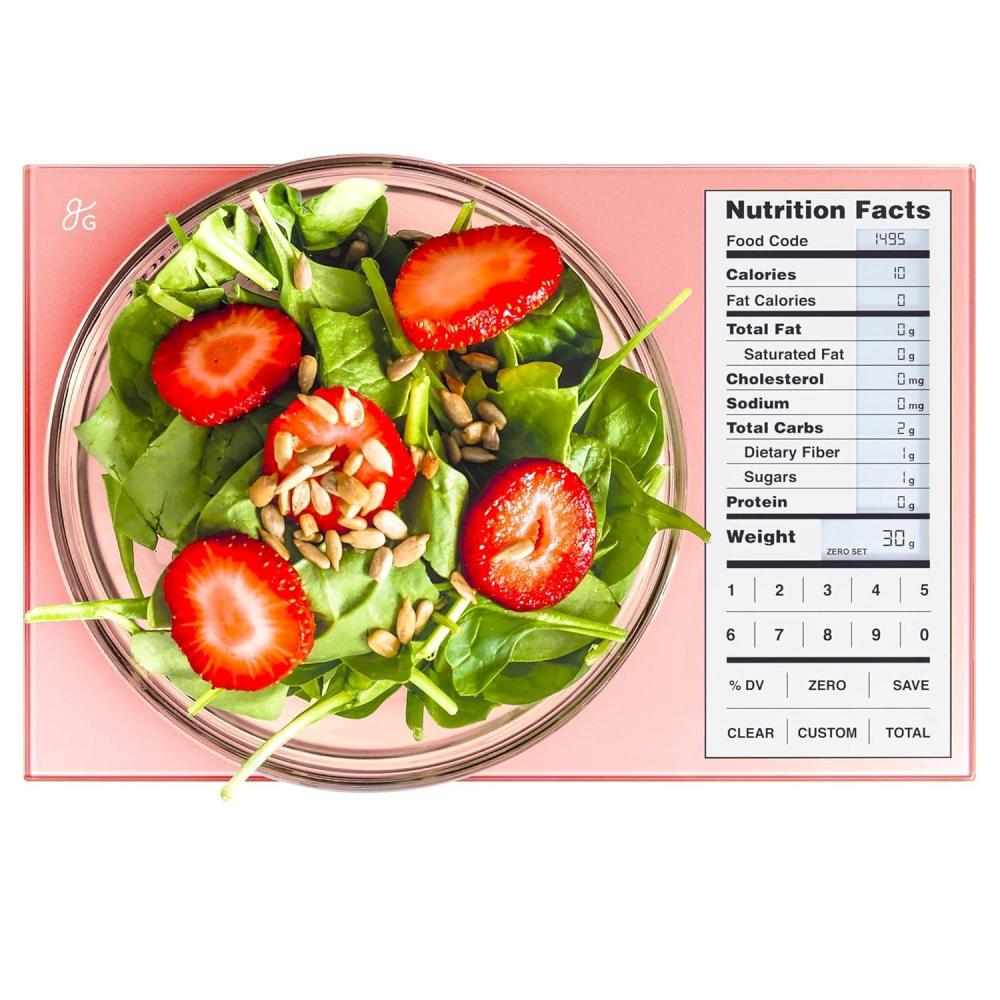 image:imageGreater Goods Food Scale with Nutrition Calculator Non Connected Calorie Scale for Meal Prep Weight Loss 2000 PreLoaded Food Codes Compact Kitchen Scale Battery Operated 11lb Capacity SilverCoral Pink