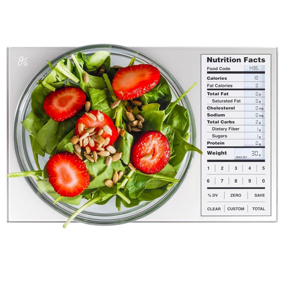 image:imageGreater Goods Food Scale with Nutrition Calculator Non Connected Calorie Scale for Meal Prep Weight Loss 2000 PreLoaded Food Codes Compact Kitchen Scale Battery Operated 11lb Capacity SilverPearl Gray