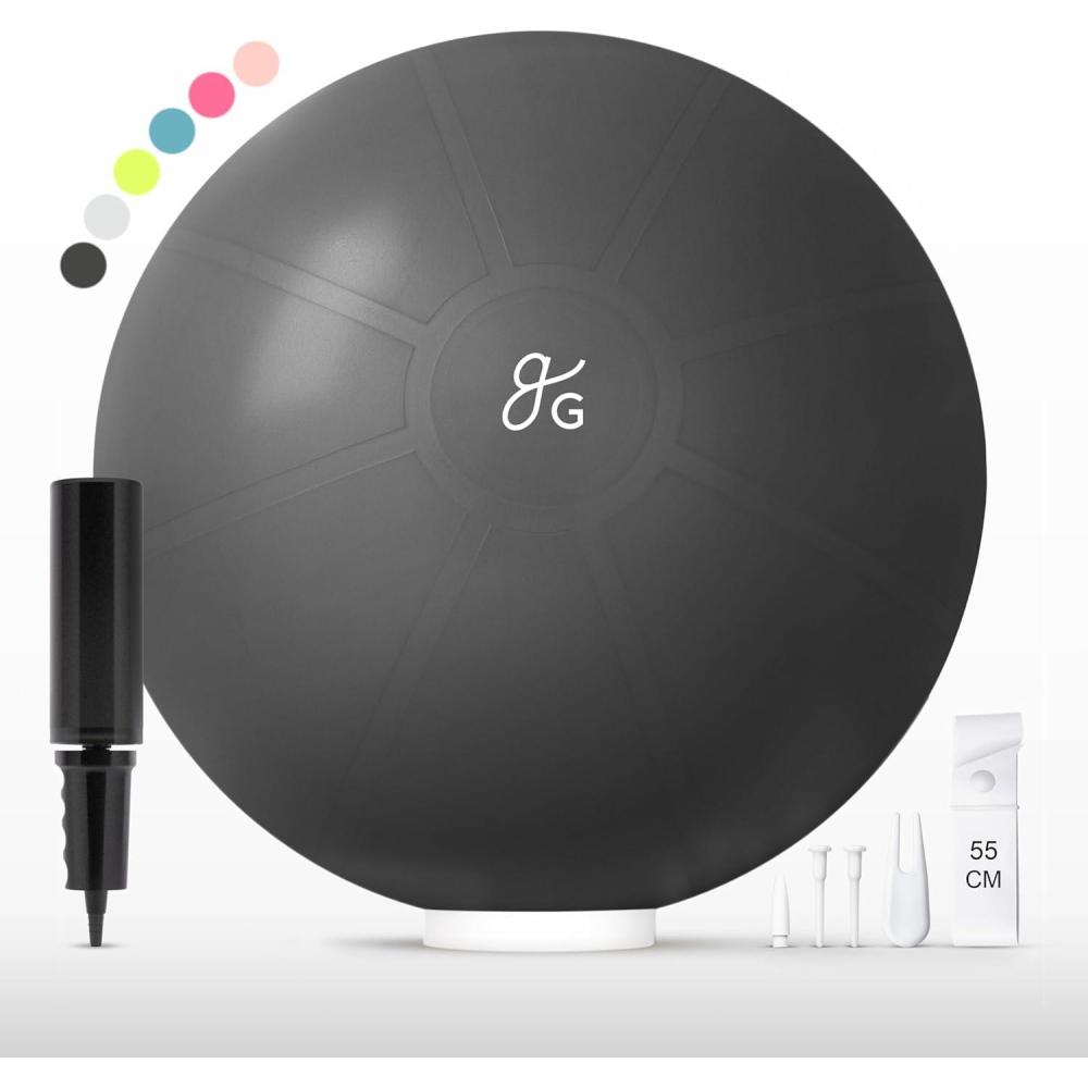 image:imageGreater Goods Yoga Ball AntiBurst Exercise Ball for Pilates Stability Pregnancy amp Workouts Includes Pump in Multiple Sizes and ColorsBlack