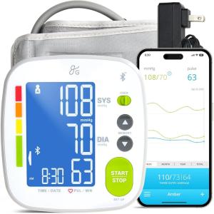 image:imageGreater Goods Bluetooth Blood Pressure Monitor with ExtraLarge Cuff 157205  Automatic Digital Upper Arm BP Monitor for Large Arms EasytoRead Backlit Display Complete Home KitAdjustable 87165 Cuff