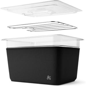 image:imageGreater Goods Sous Vide Container 12 Qt with Stainless Steel Rack Insulation Sleeve and Lid Onyx BlackClear Container with Onyx Black Sleeve