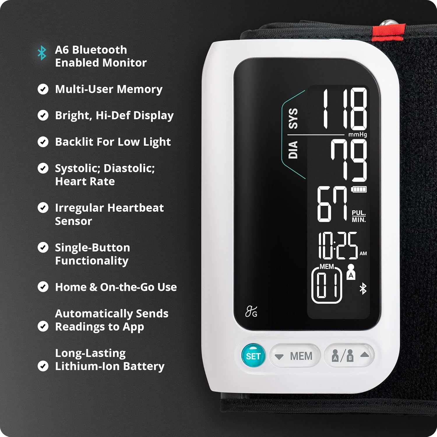 image:imageGreater Goods Bluetooth Blood Pressure Monitor with Automatic Upper Arm Cuff AppEnabled for iOS and Android