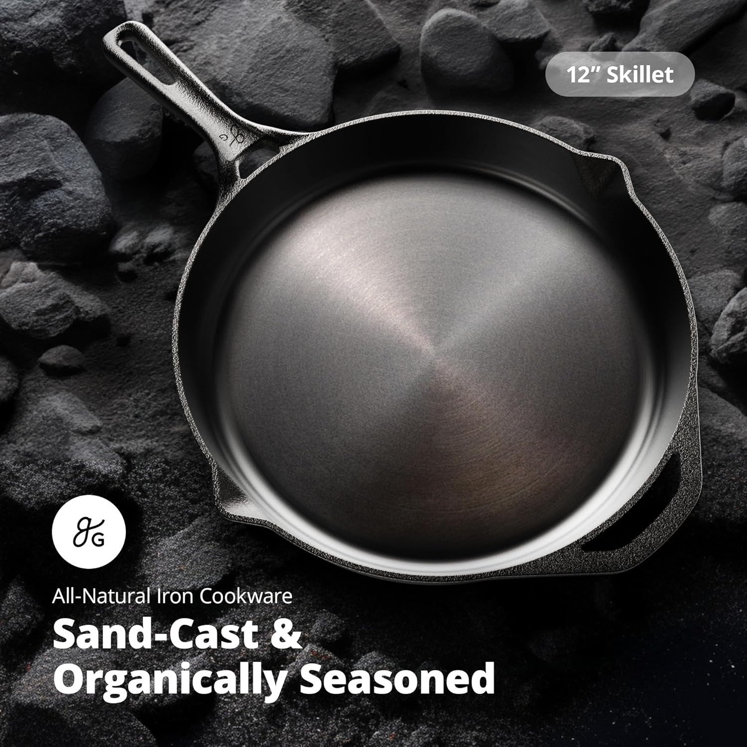 image:imageGreater Goods Cast Iron Skillet Cook Like a Pro with Smooth Milled Organically PreSeasoned Skillet Surface12Inch Designed in St Louis12