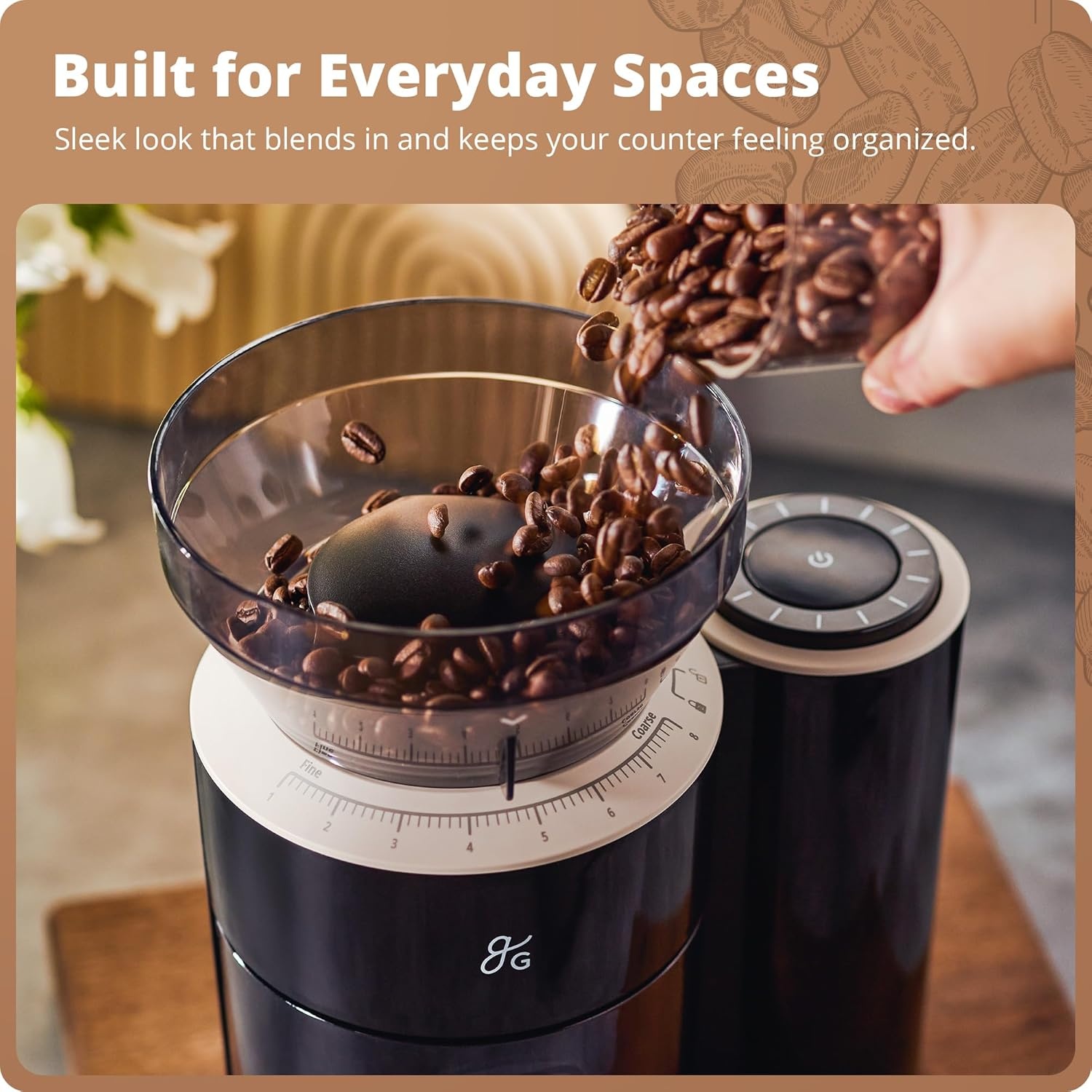 image:imageGreater Goods Coffee Grinder with Builtin Dosing Scale Conical Burr Grinder with 8 Grind Settings UVTinted 200g Hopper for Espresso Pour Over French Press amp Cold Brew Onyx Black