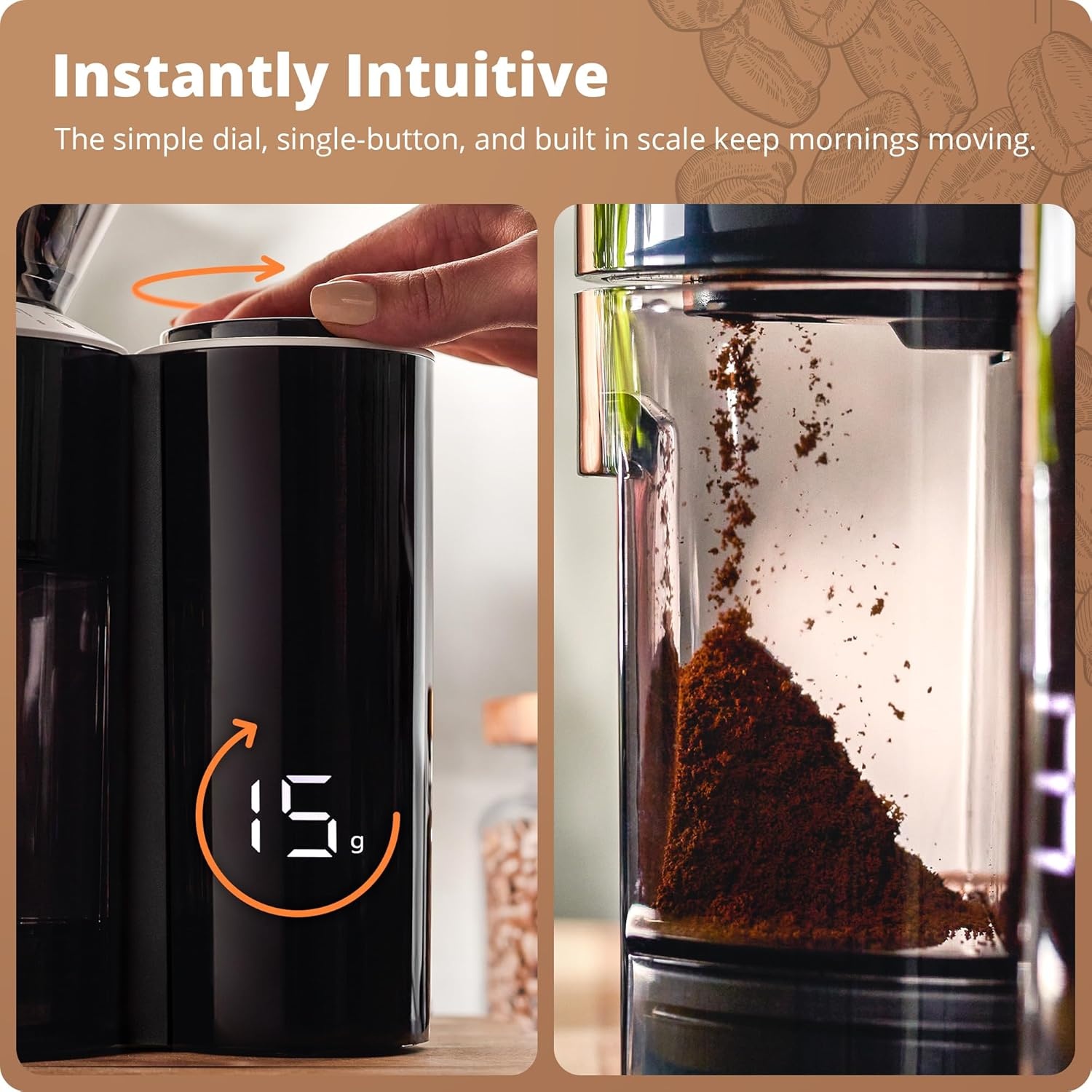 image:imageGreater Goods Coffee Grinder with Builtin Dosing Scale Conical Burr Grinder with 8 Grind Settings UVTinted 200g Hopper for Espresso Pour Over French Press amp Cold Brew Onyx Black