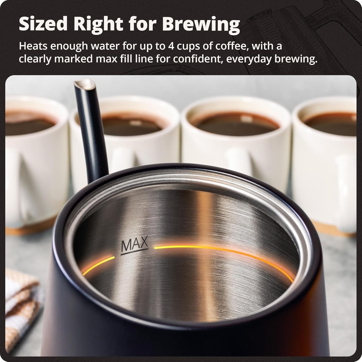 image:imageGreater Goods Electric Gooseneck Kettle 1200W Stainless Steel with Precision Temperature Control Fast Boil BPAFree Ideal for Pour Over Coffee and Tea 08L BirchOnyx Black