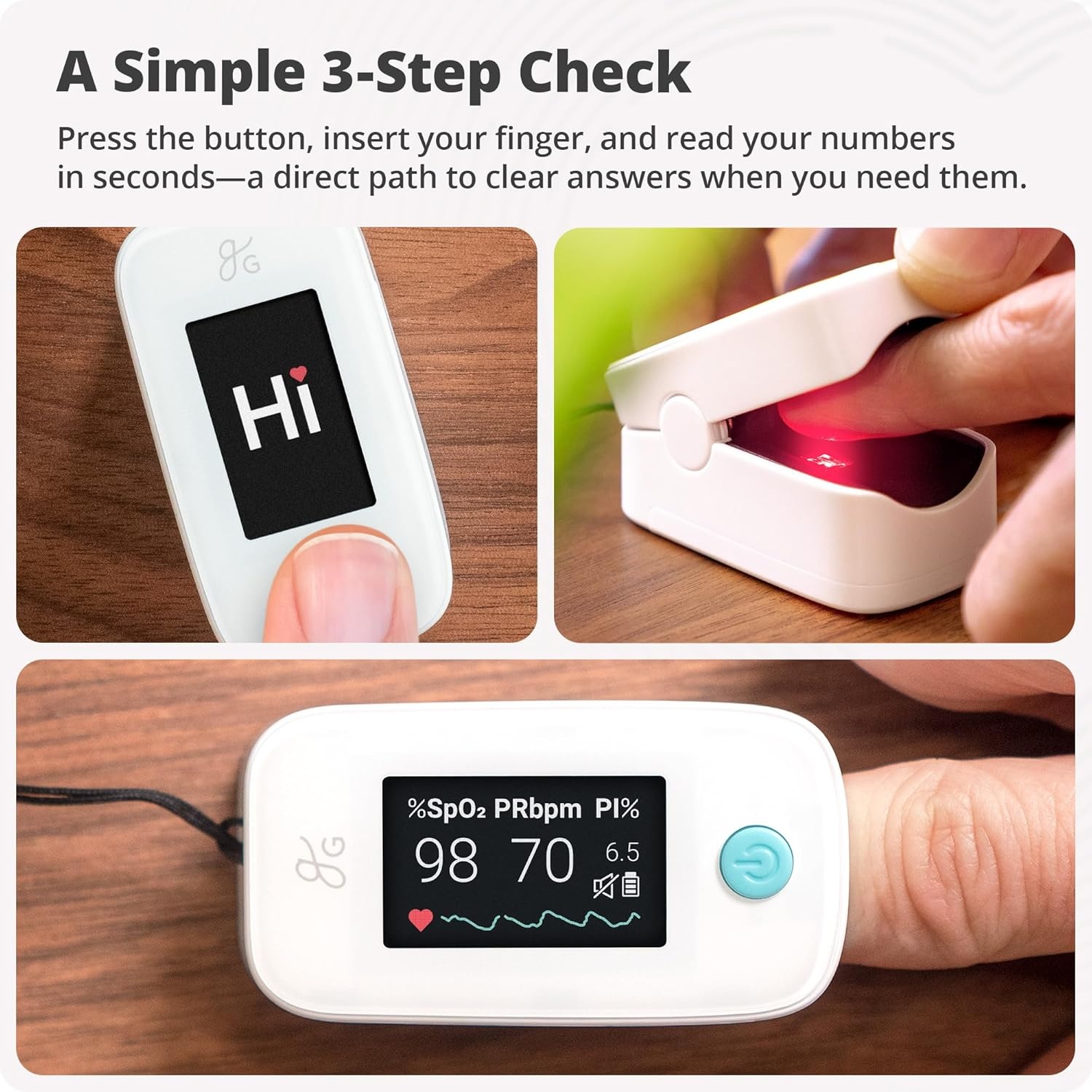 image:imageGreater Goods Finger Pulse Oximeter Blood Oxygen Meter Measures SpO2 Heart Rate and PI Includes Batteries amp Lanyard