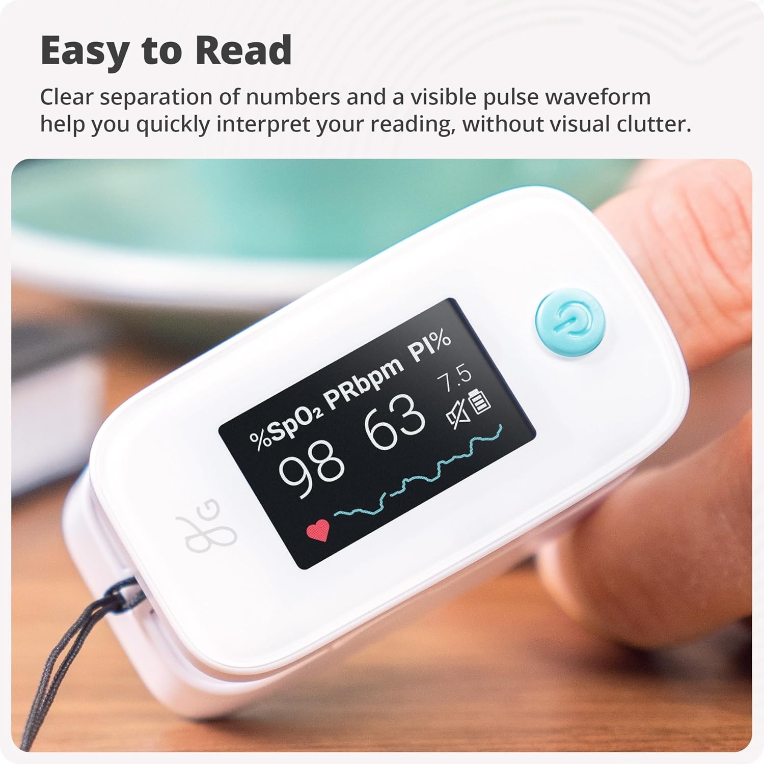 image:imageGreater Goods Finger Pulse Oximeter Blood Oxygen Meter Measures SpO2 Heart Rate and PI Includes Batteries amp Lanyard
