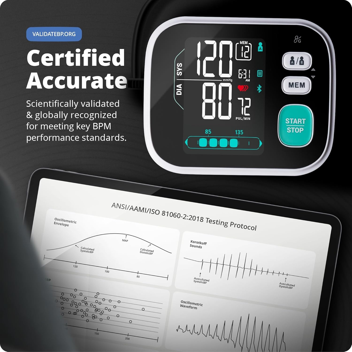 image:imageGreater Goods Premium Digital Bluetooth Blood Pressure Monitor for Home Use Multicolor Large Screen Black