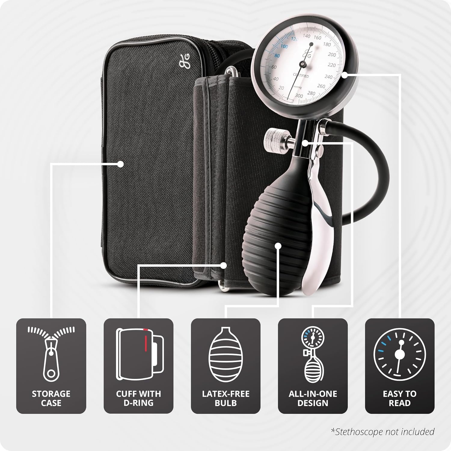 image:imageGreater Goods Sphygmomanometer Adult Manual Blood Pressure Cuff WideRange Fit 87165 LatexFree for Nursing Students amp Home Use Portable BP Cuff with Carrying Case Onyx BlackOnyx Black