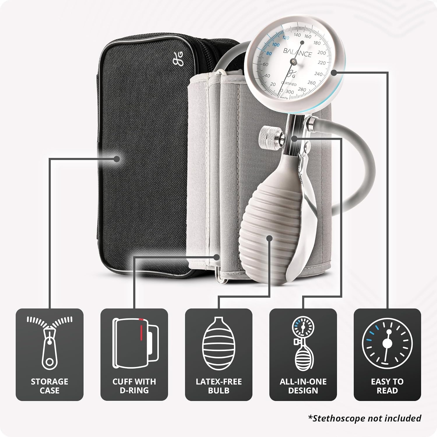 image:imageGreater Goods Sphygmomanometer Adult Manual Blood Pressure Cuff WideRange Fit 87165 LatexFree for Nursing Students amp Home Use Portable BP Cuff with Carrying Case Onyx BlackCloud Gray