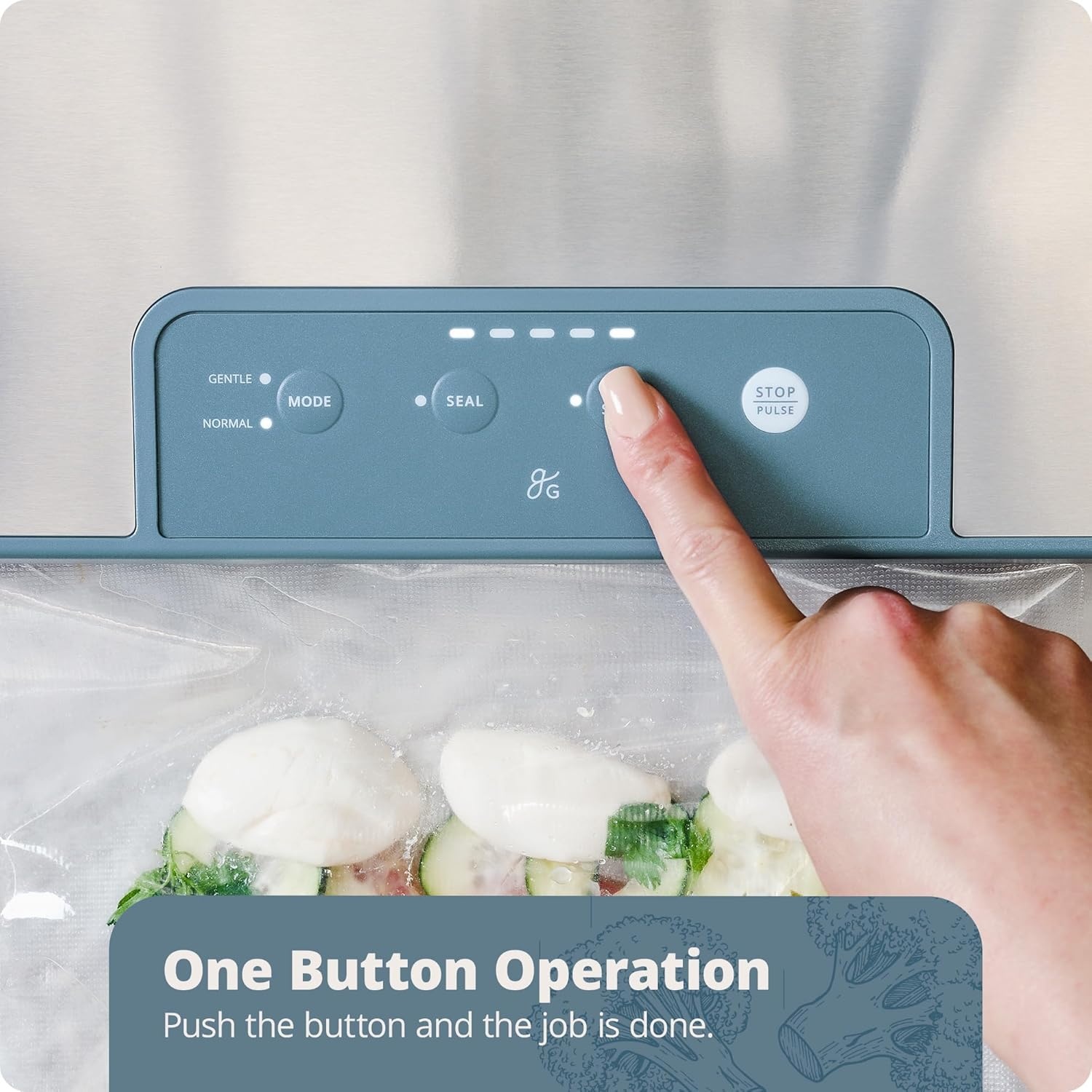 image:imageGreater Goods Vacuum Sealer Powerful Compact with 4in1 Functions Builtin Cutter and Vacuum Seal Bags Ideal for Sous Vide and Food Storage Stone Blue