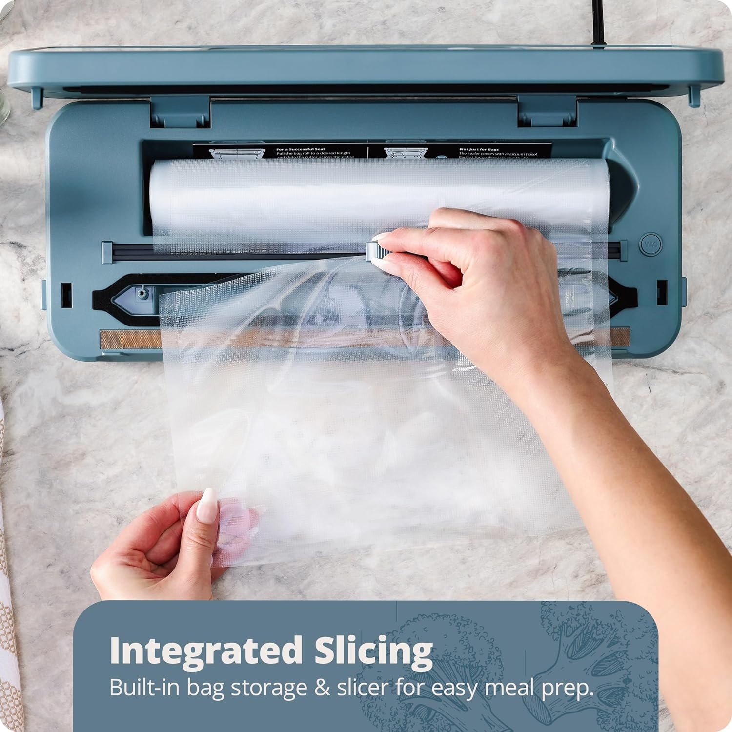image:imageGreater Goods Vacuum Sealer Powerful Compact with 4in1 Functions Builtin Cutter and Vacuum Seal Bags Ideal for Sous Vide and Food Storage Stone Blue