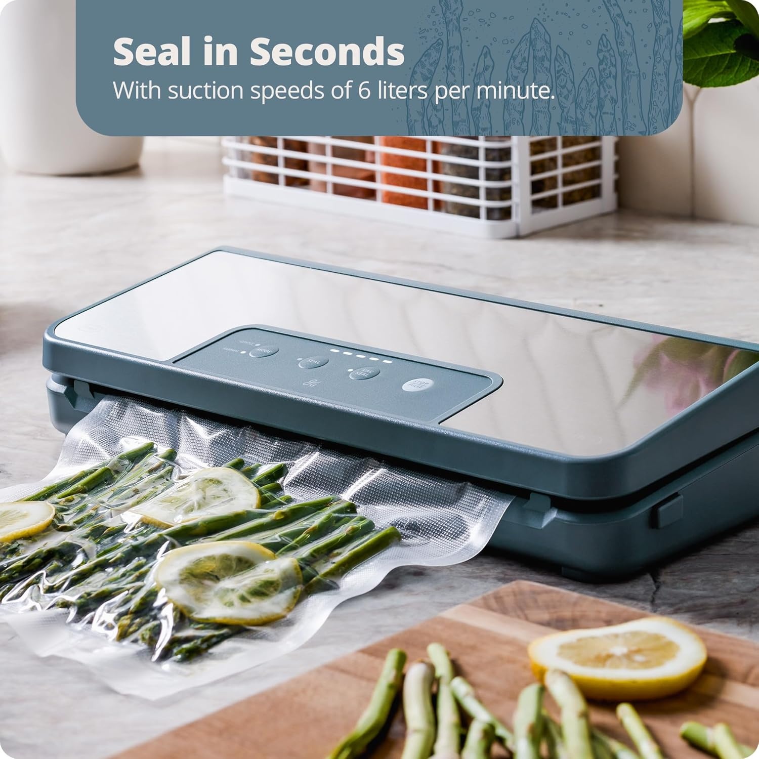 image:imageGreater Goods Vacuum Sealer Powerful Compact with 4in1 Functions Builtin Cutter and Vacuum Seal Bags Ideal for Sous Vide and Food Storage Stone Blue