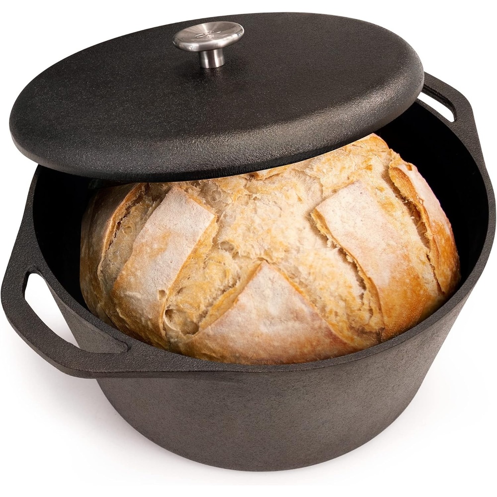image:imageGreater Goods 5Quart Cast Iron Dutch Oven Pot with Lid Milled Smooth Cooking Surface Organically PreSeasoned with Flaxseed Oil HeavyDuty Cast Iron with Dual Handles for OventoTable Cooking