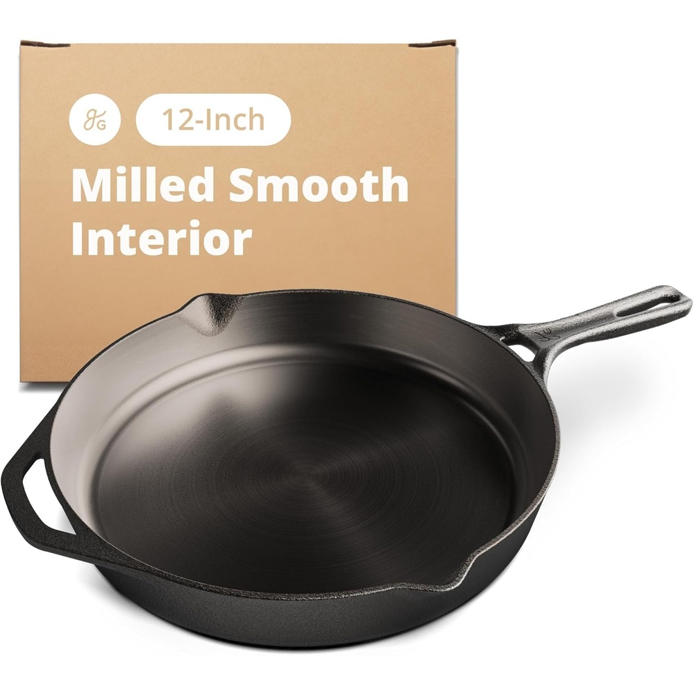 image:imageGreater Goods Cast Iron Skillet Cook Like a Pro with Smooth Milled Organically PreSeasoned Skillet Surface12Inch Designed in St Louis12