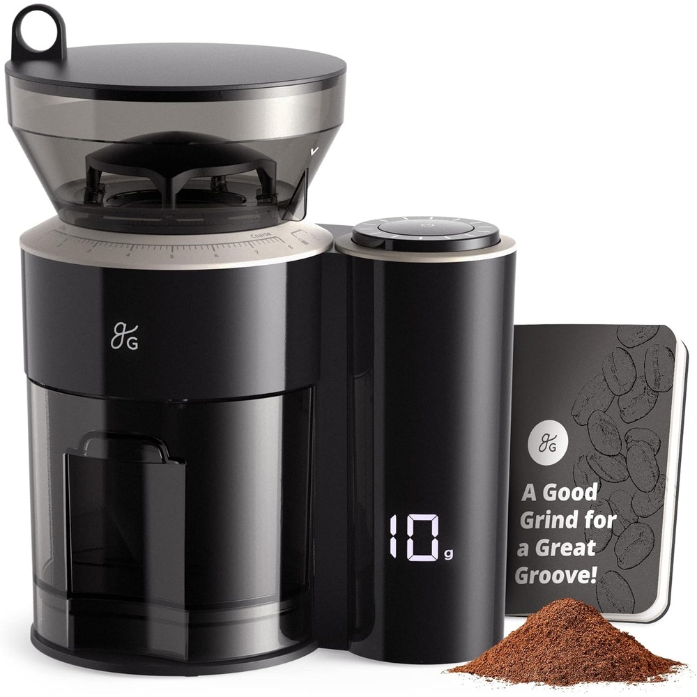 image:imageGreater Goods Coffee Grinder with Builtin Dosing Scale Conical Burr Grinder with 8 Grind Settings UVTinted 200g Hopper for Espresso Pour Over French Press amp Cold Brew Onyx Black