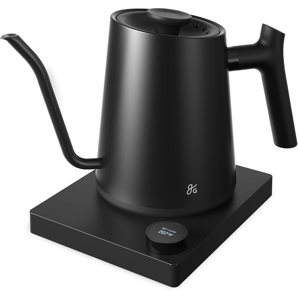 image:imageGreater Goods Electric Gooseneck Kettle 1200W Stainless Steel with Precision Temperature Control Fast Boil BPAFree Ideal for Pour Over Coffee and Tea 08L BirchOnyx Black